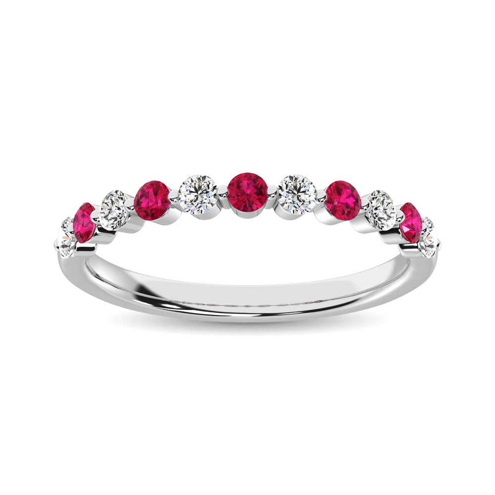 Diamond 1 Ct.Tw. And Ruby Stack Band in 14K White Gold ( 6 Diamond and 5 Ruby )