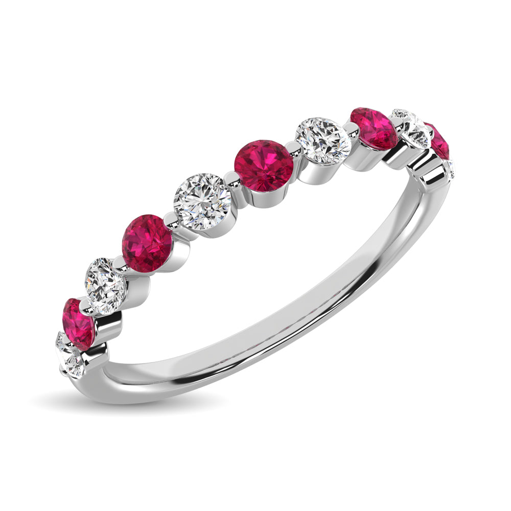 Diamond 1 Ct.Tw. And Ruby Stack Band in 14K White Gold ( 6 Diamond and 5 Ruby )