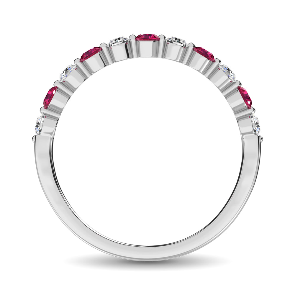 Diamond 1 Ct.Tw. And Ruby Stack Band in 14K White Gold ( 6 Diamond and 5 Ruby )
