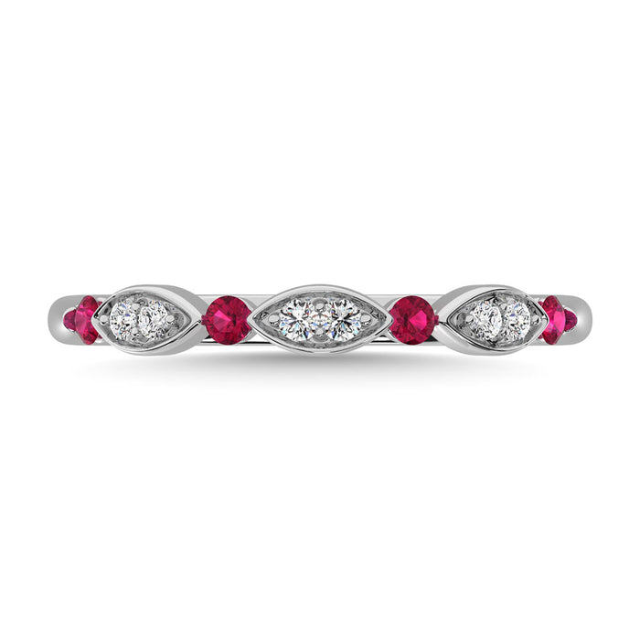 Diamond 1/5 Ct.Tw. And Ruby Stack Band in 14K White Gold