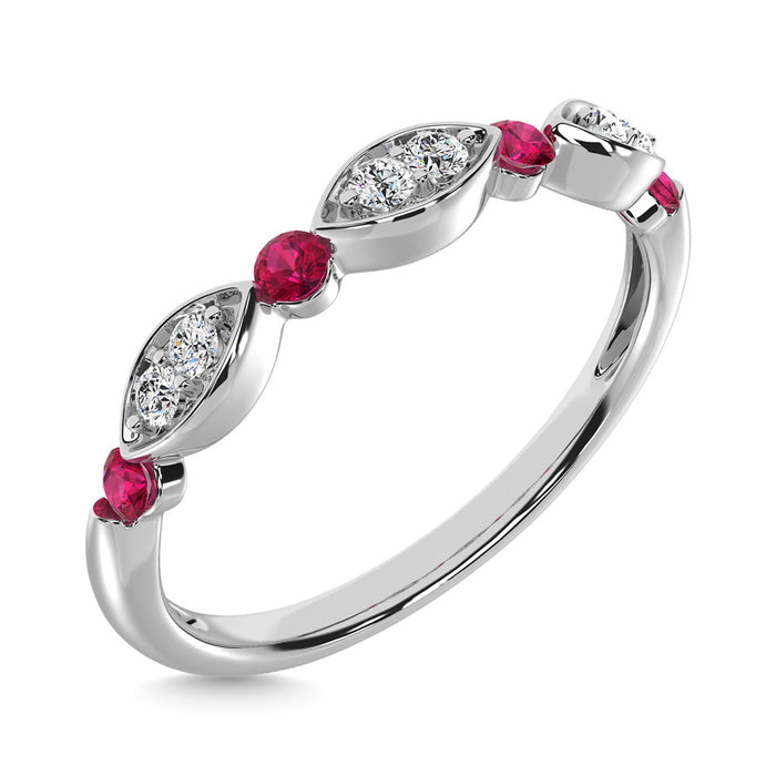 Diamond 1/5 Ct.Tw. And Ruby Stack Band in 14K White Gold