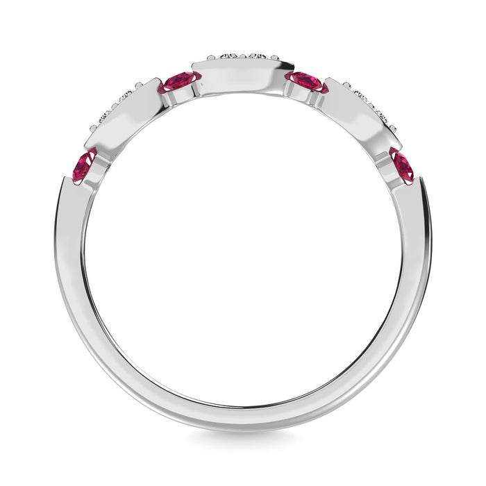 Diamond 1/5 Ct.Tw. And Ruby Stack Band in 14K White Gold