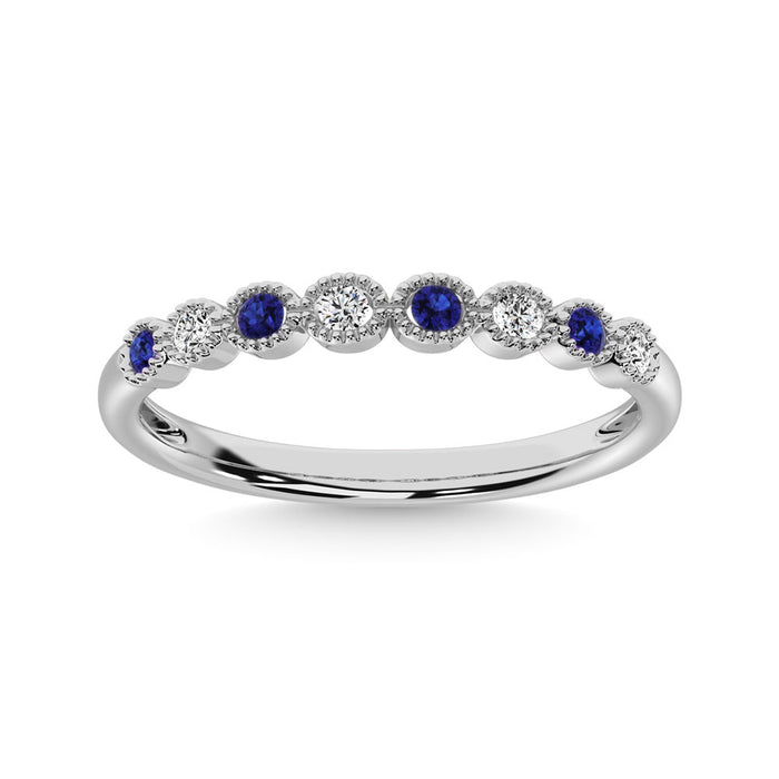 Diamond 1/6 Ct.Tw. And Alternate Blue Sapphire Stack Band in 10K White Gold ( 4 Diamond and 4 Blue Sapphire )