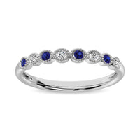 Thumbnail for Diamond 1/6 Ct.Tw. And Alternate Blue Sapphire Stack Band in 10K White Gold ( 4 Diamond and 4 Blue Sapphire )