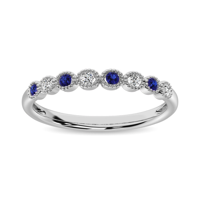 Diamond 1/6 Ct.Tw. And Alternate Blue Sapphire Stack Band in 10K White Gold ( 4 Diamond and 4 Blue Sapphire )