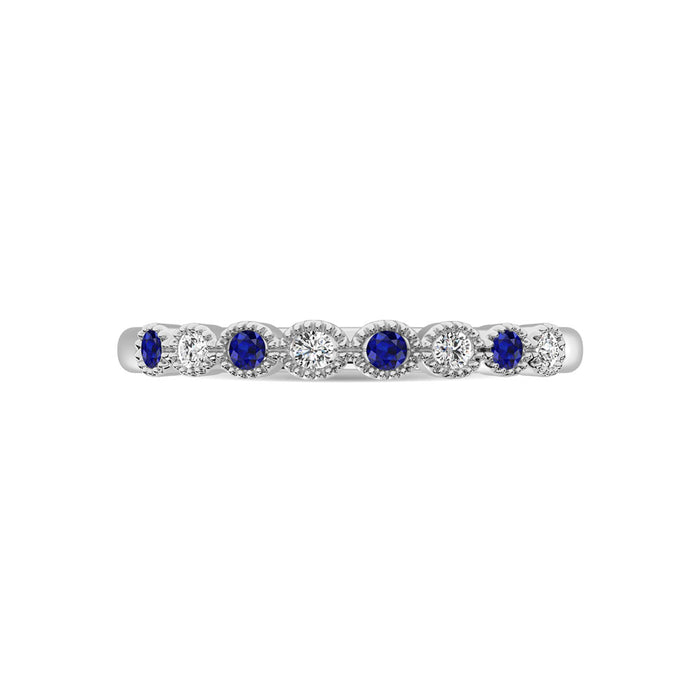 Diamond 1/6 Ct.Tw. And Alternate Blue Sapphire Stack Band in 10K White Gold ( 4 Diamond and 4 Blue Sapphire )