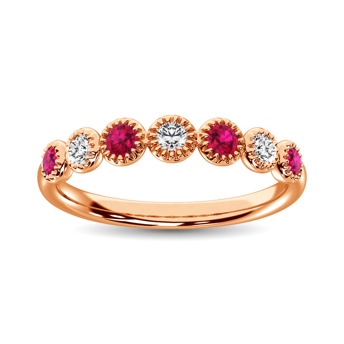 Diamond 1/5 Ct.Tw. And Alternate Ruby Stack Band in 14K Rose Gold ( 3 Diamond and 4 Ruby )