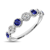 Thumbnail for Diamond 1/5 Ct.Tw. And Blue Sapphire Stack Band in 14K White Gold ( 3 Diamond and 4 Blue Sapphire )