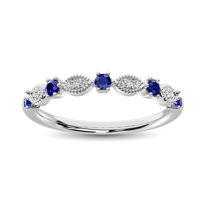 Diamond 1/3 Ct.Tw. And Blue Sapphire Stack Band in 14K White Gold ( 8 Diamond and 5 Blue Sapphire )