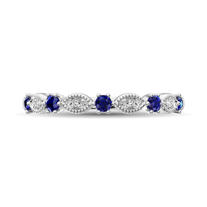 Diamond 1/3 Ct.Tw. And Blue Sapphire Stack Band in 14K White Gold ( 8 Diamond and 5 Blue Sapphire )