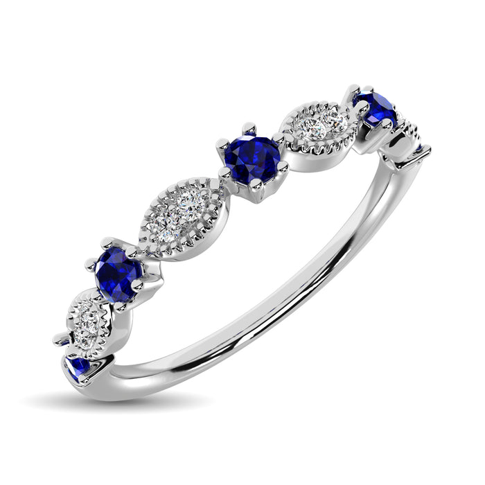 Diamond 1/3 Ct.Tw. And Blue Sapphire Stack Band in 14K White Gold ( 8 Diamond and 5 Blue Sapphire )