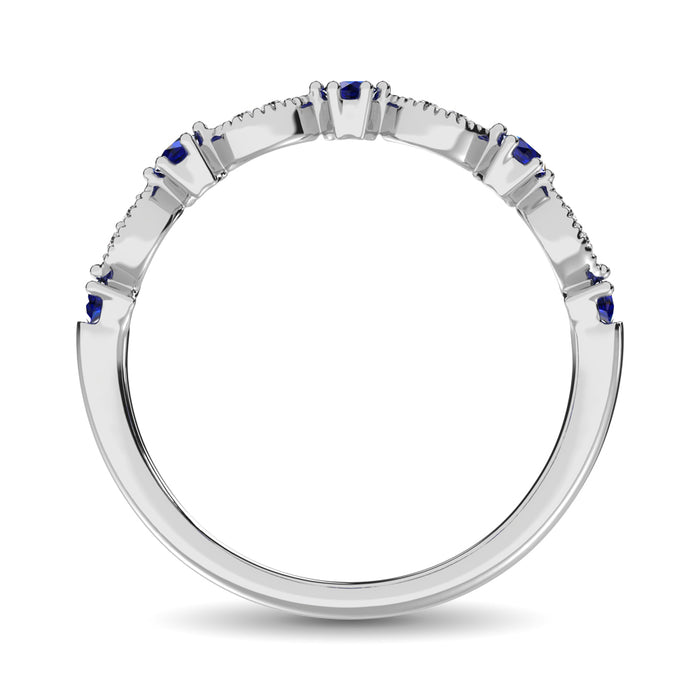 Diamond 1/3 Ct.Tw. And Blue Sapphire Stack Band in 14K White Gold ( 8 Diamond and 5 Blue Sapphire )