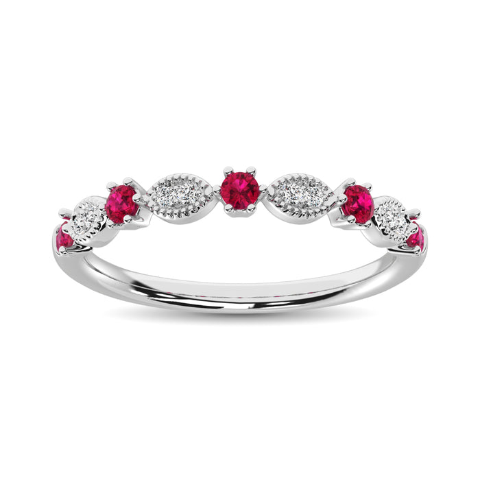 Diamond 1/3 Ct.Tw. And Ruby Stack Band in 14K White Gold ( 8 Diamond and 5 Ruby )