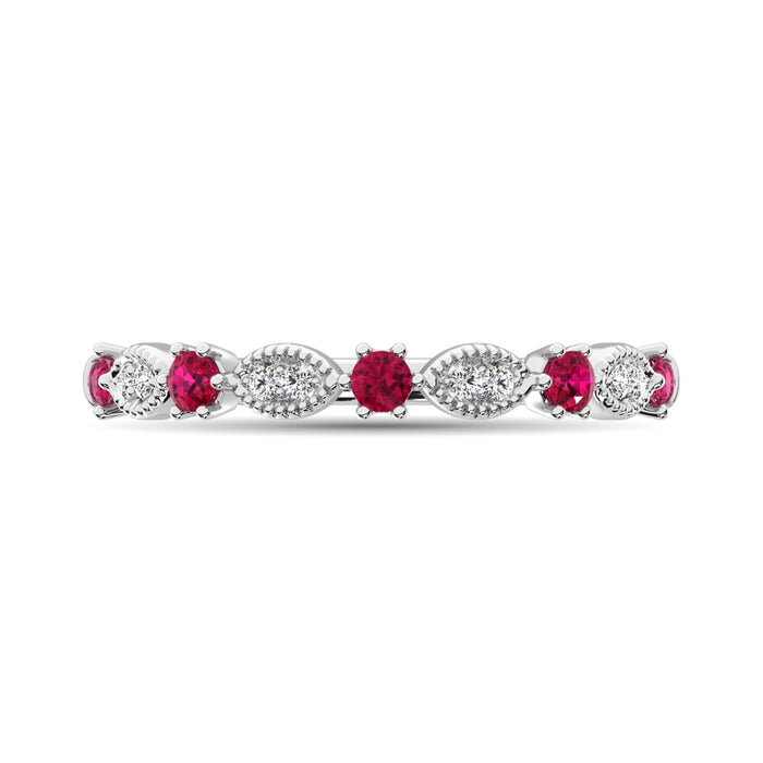 Diamond 1/3 Ct.Tw. And Ruby Stack Band in 14K White Gold ( 8 Diamond and 5 Ruby )