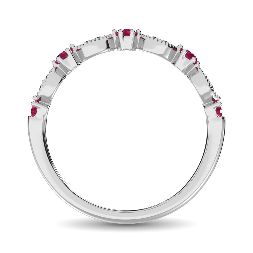 Diamond 1/3 Ct.Tw. And Ruby Stack Band in 14K White Gold ( 8 Diamond and 5 Ruby )