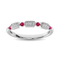 Thumbnail for Diamond 1/5 Ct.Tw. And Ruby Stack Band in 14K White Gold ( 9 Diamond and 4 Ruby )
