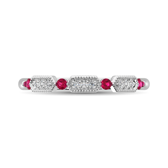 Diamond 1/5 Ct.Tw. And Ruby Stack Band in 14K White Gold ( 9 Diamond and 4 Ruby )