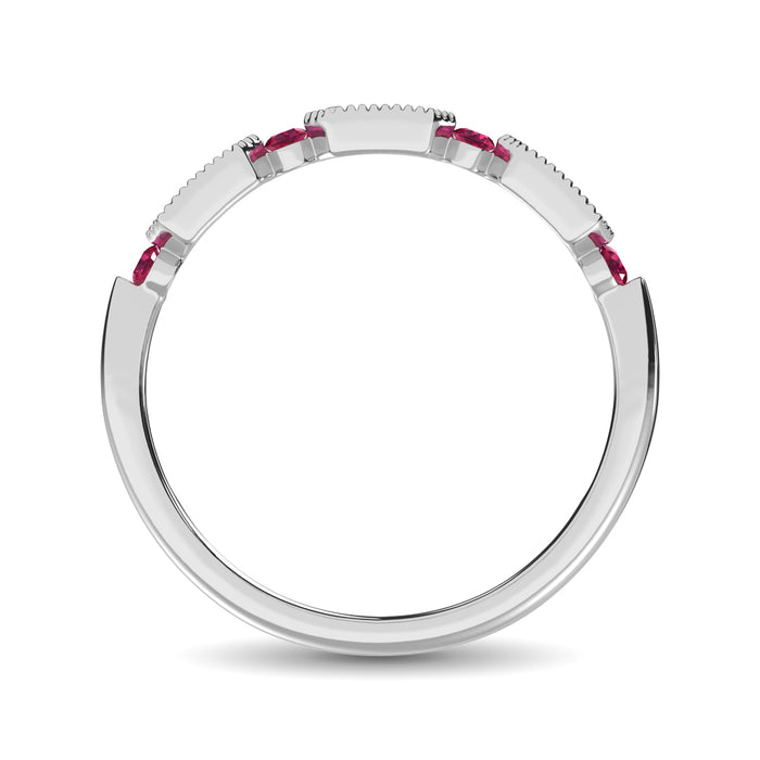 Diamond 1/5 Ct.Tw. And Ruby Stack Band in 14K White Gold ( 9 Diamond and 4 Ruby )