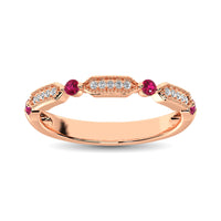 Thumbnail for Diamond 1/5 Ct.Tw. And Ruby Stack Band in 14K Rose Gold ( 15 Diamond and 4 Ruby )