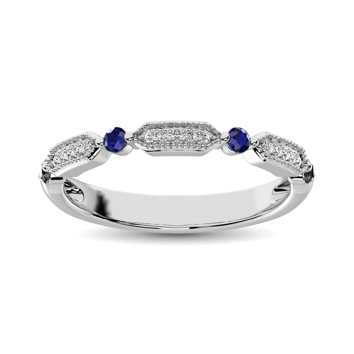 Diamond 1/5 Ct.Tw. And Blue Sapphire Stack Band in 14K White Gold ( 15 Diamond and 4 Blue Sapphire )