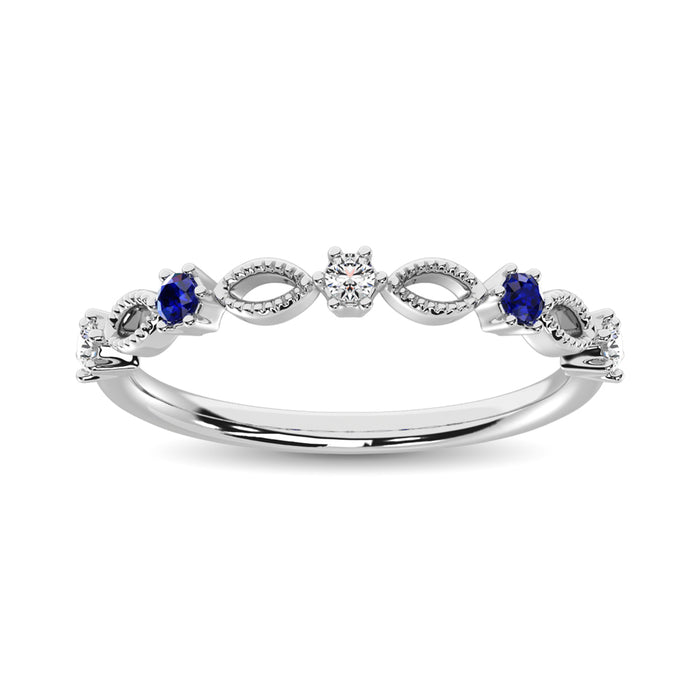 Diamond 1/5 Ct.Tw. And Blue Sapphire Stackable Band in 14K White Gold