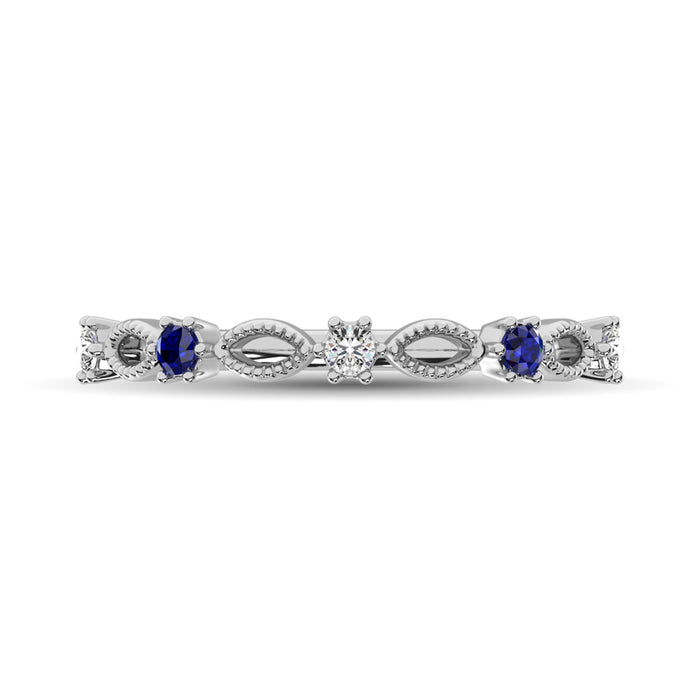 Diamond 1/5 Ct.Tw. And Blue Sapphire Stackable Band in 14K White Gold