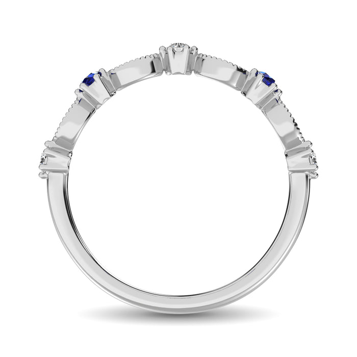 Diamond 1/5 Ct.Tw. And Blue Sapphire Stackable Band in 14K White Gold