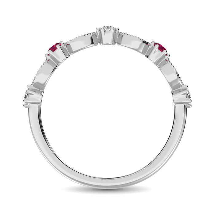 Diamond 1/5 Ct.Tw. And Ruby Stack Band in 14K White Gold ( 3 Diamond and 2 Ruby )