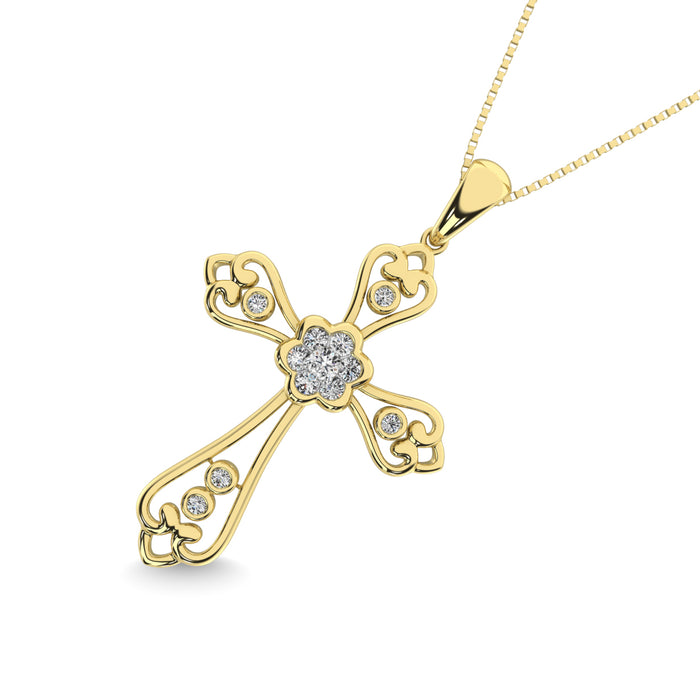 Diamond Accented Lacy Cross Pendant 1/6 Ct.Tw