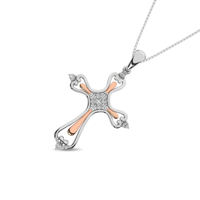 14K Two Tone 1/8 Ct.Tw. Diamond Cross Pendant