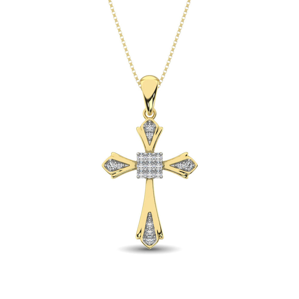 14K Yellow Gold 1/6 Ct.Tw. Diamond Cross Pendant