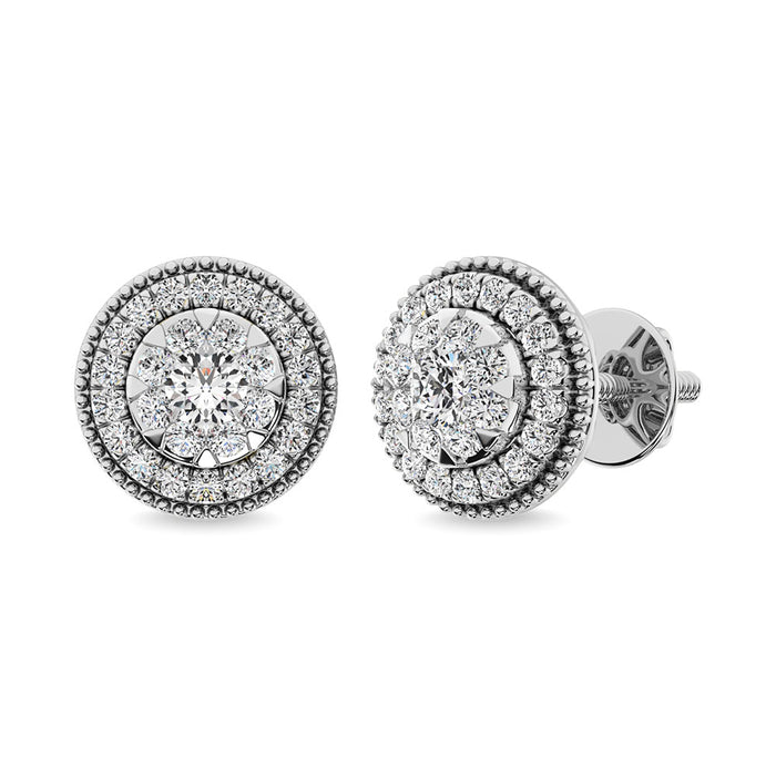 Diamond 5/8 Ct.Tw. Cluster Earrings in 14K White Gold