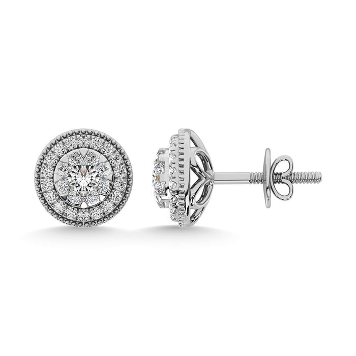 Diamond 5/8 Ct.Tw. Cluster Earrings in 14K White Gold