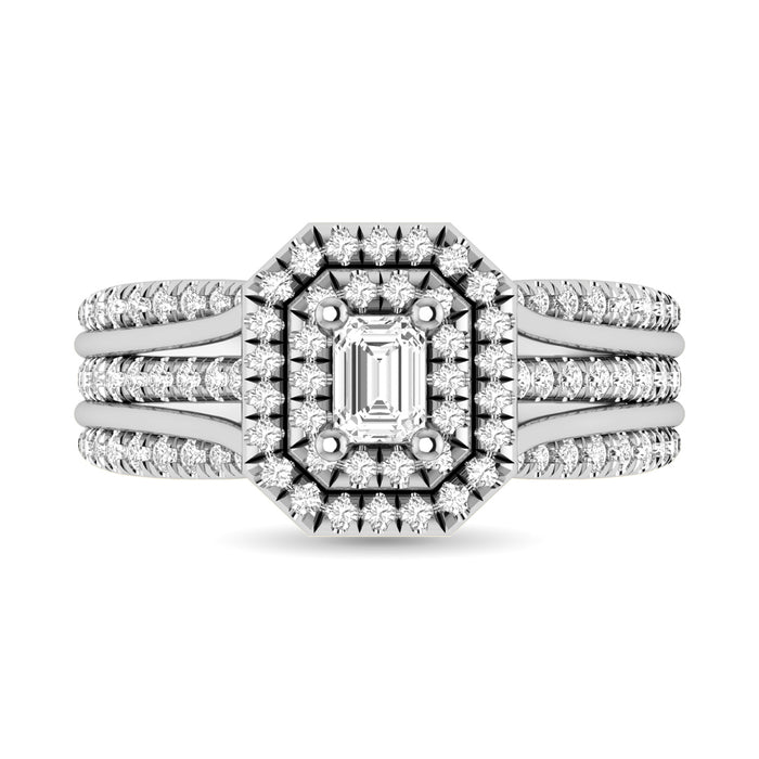 14K White Gold 1 Ct.Tw. Emerald Cut Diamond Engagement Ring