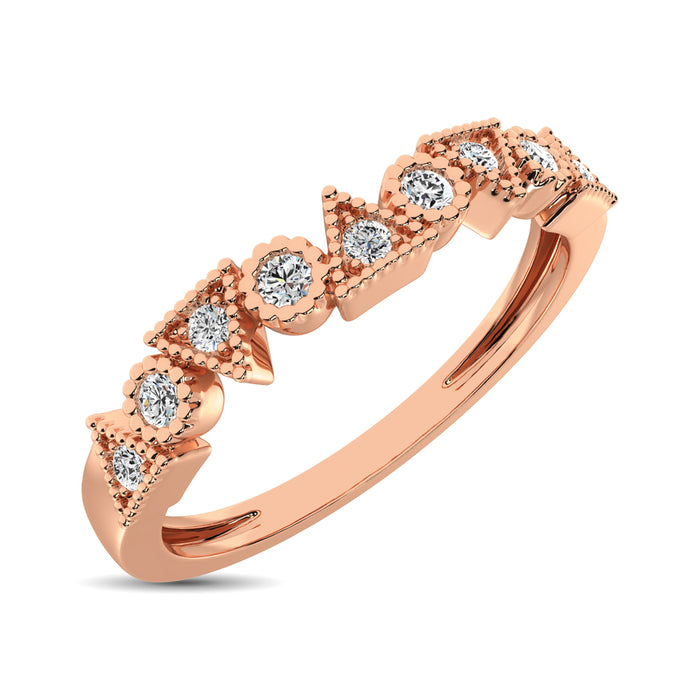 Trigale and Round Shape Diamond 1/10 ctw Band Ring in 14K Rose Gold