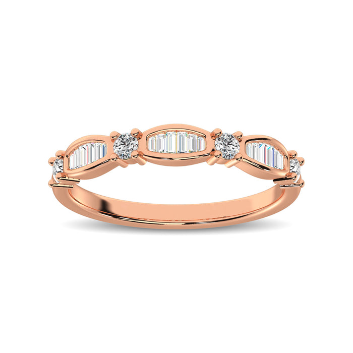 14K Rose Gold 1/4 Ctw Round and Tapper Diamond Band Ring