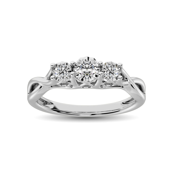 10K White Gold 1/5 Ct.Tw. Diamond Three Stone Ring