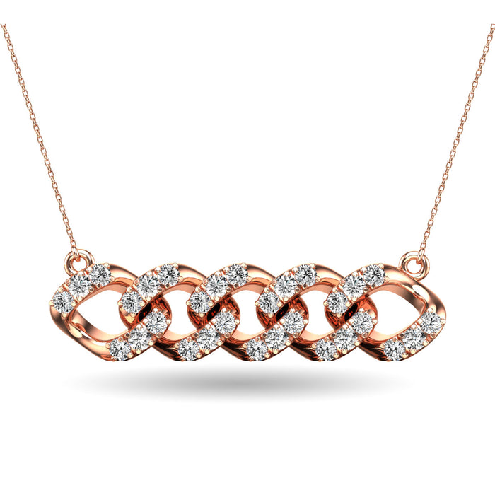 14K Rose Gold 1/4 Ct.Tw. Diamond Curb Chain Pattern Necklace