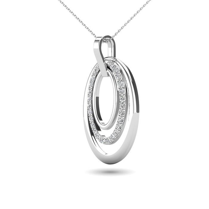 14K White Gold 1/5 Ct.Tw. Diamond Oval Frame Pendant