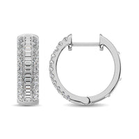 Thumbnail for 14K White Gold Round and Baguette Diamond 1/2 Ct.Tw. Hoop Earrings