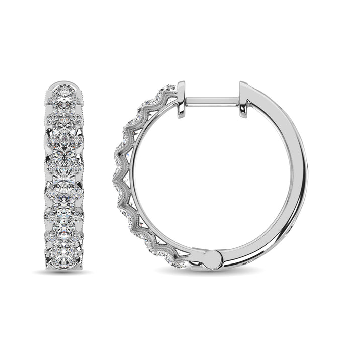 10K White Gold Diamond 1 Ct.Tw. Hoop Earrings