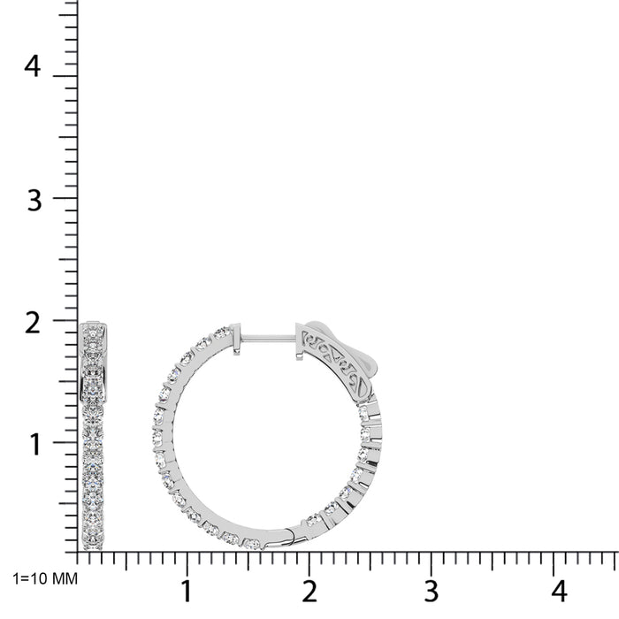 10K White Gold Diamond 1 Ct.Tw. In and Out Hoop Earrings
