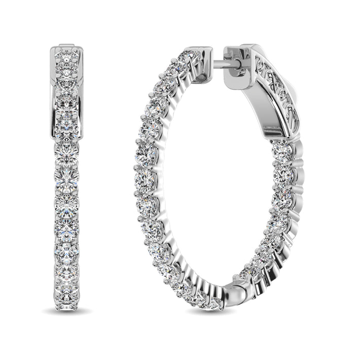 10K White Gold Diamond 1 Ct.Tw. In and Out Hoop Earrings