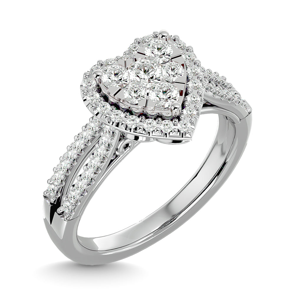 Diamond  3/4 ct tw Round Cut  Heart Shape Engagement Ringin 14K White Gold