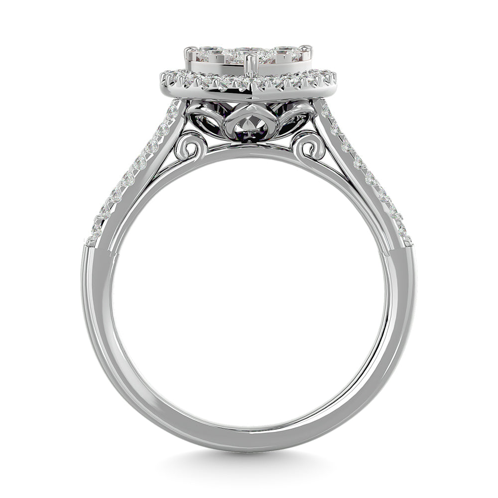 Diamond  3/4 ct tw Round Cut  Heart Shape Engagement Ringin 14K White Gold