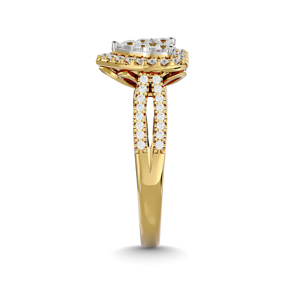 Diamond  3/4 ct tw Round Cut  Heart Shape Engagement Ringin 14K Yellow Gold