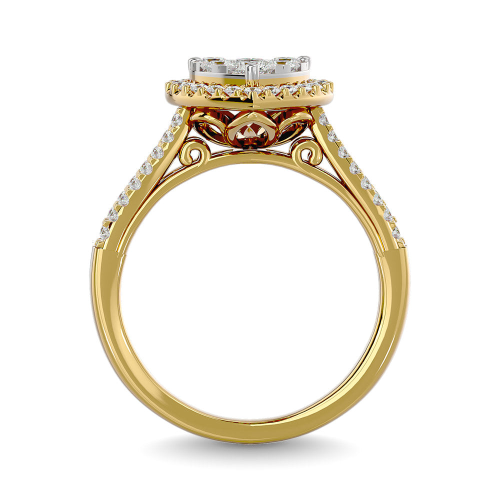Diamond  3/4 ct tw Round Cut  Heart Shape Engagement Ringin 14K Yellow Gold