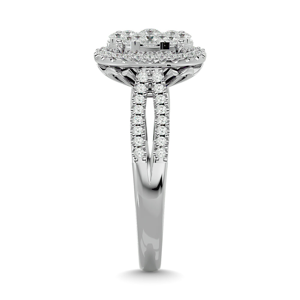 Diamond  3/4 ct tw Round Cut Oval Shape Engagement Ring in 14K White Gold
