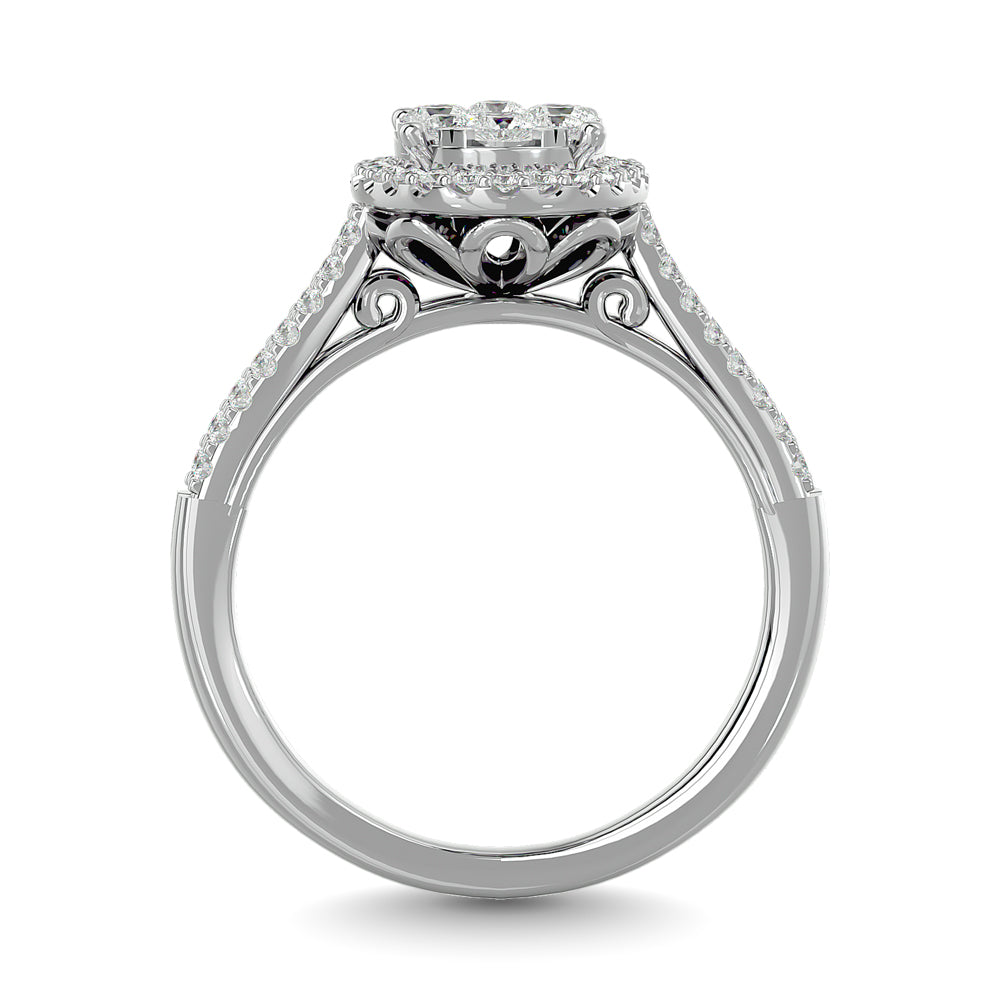 Diamond  3/4 ct tw Round Cut Oval Shape Engagement Ring in 14K White Gold
