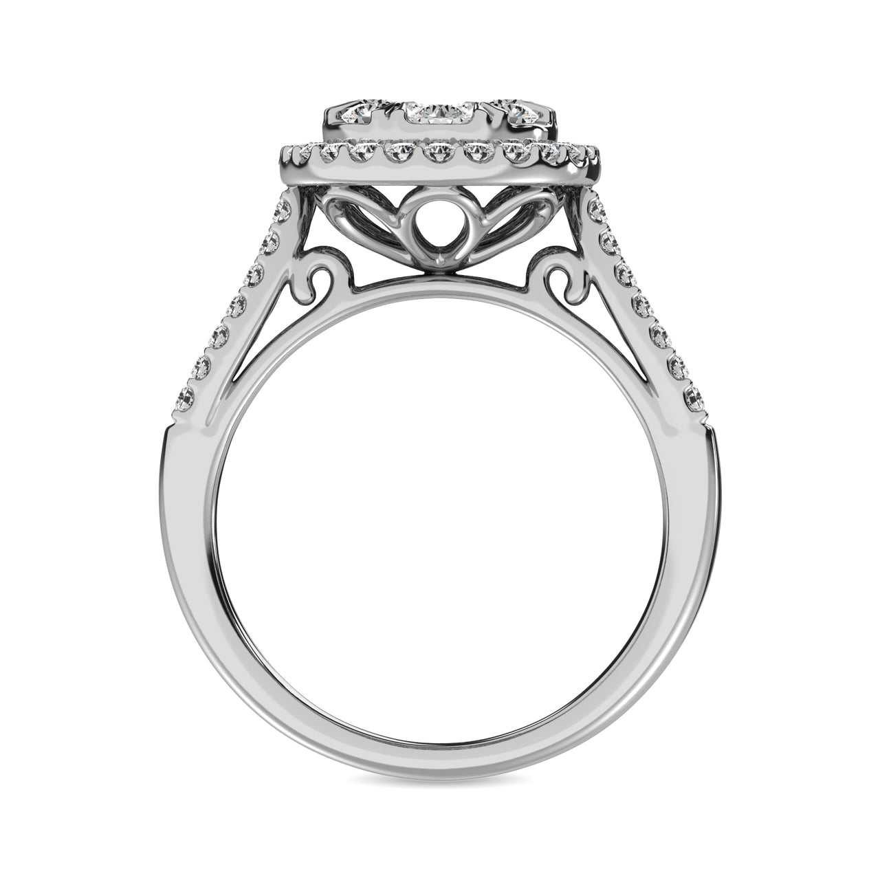 Diamond  1 1/2 ct tw Two Row Shank Halo Engagement Ring in 14K White Gold